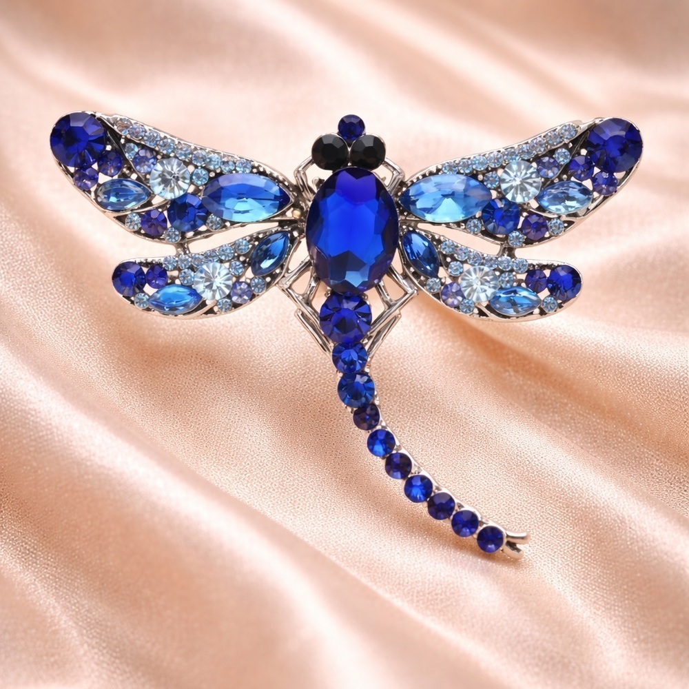 Sapphire Dragonfly Silver Brooch